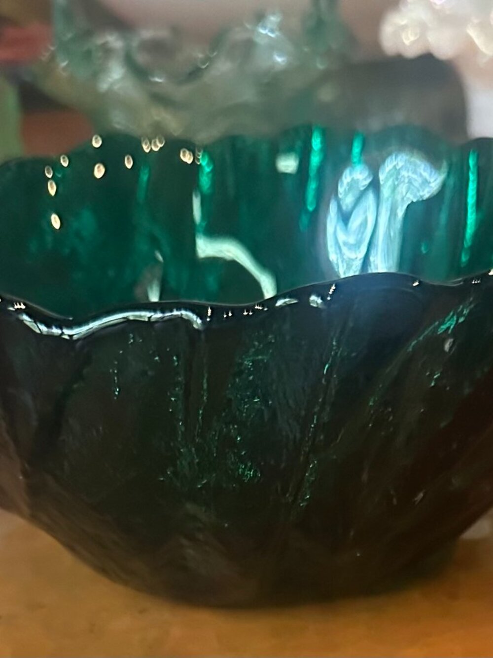 Vintage Blenko Glass Cabbage Leaf Bowl